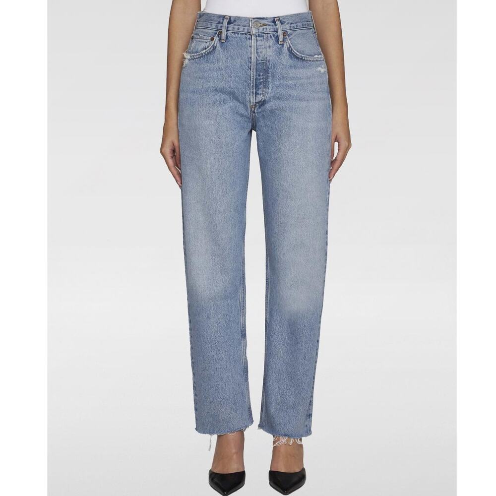NWT Agolde High Waisted Distressed Denim Straight Jeans Blue Women's Size 23